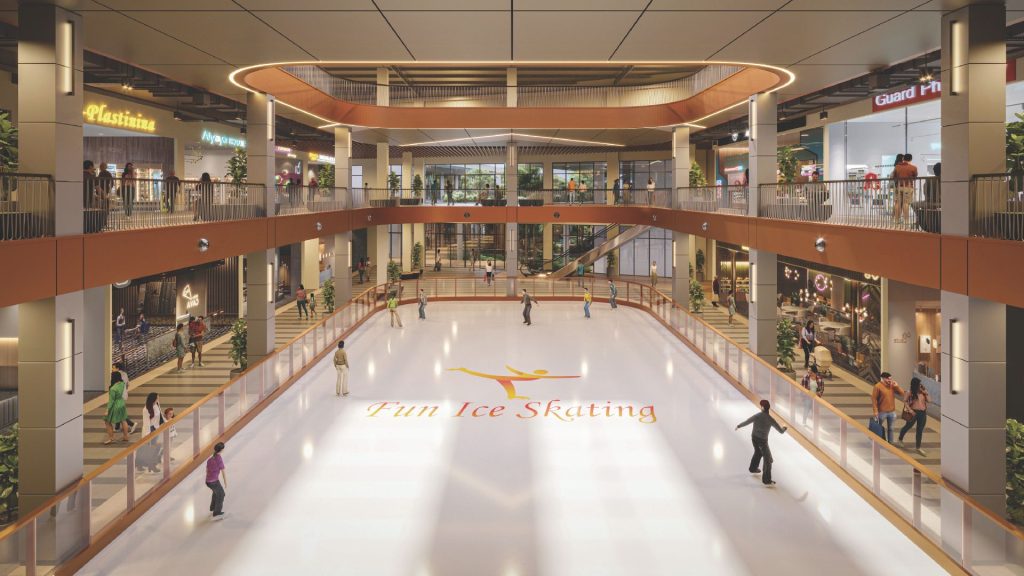 Indoor ice skating rink for leisure and recreational activities.